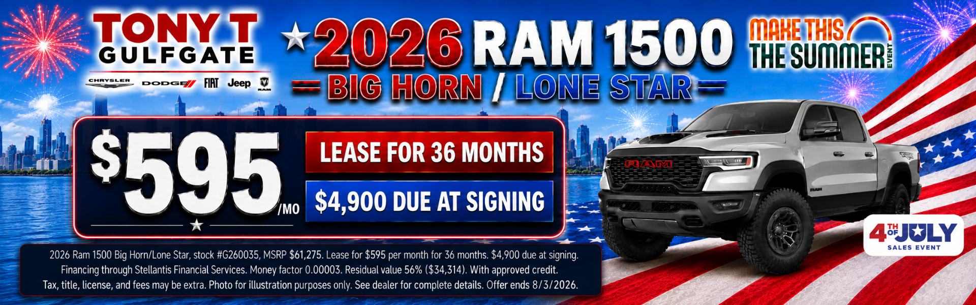 Tony T Gulfgate July Incentives