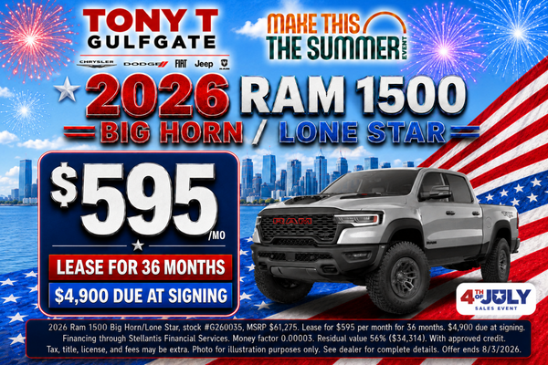 Tony T Gulfgate July Incentives