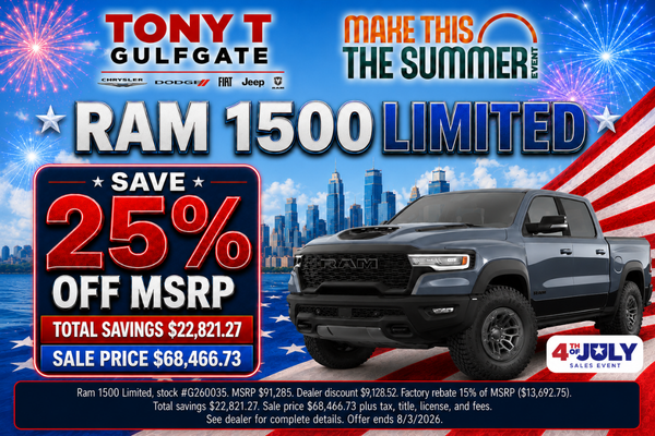 Tony T Gulfgate July Incentives
