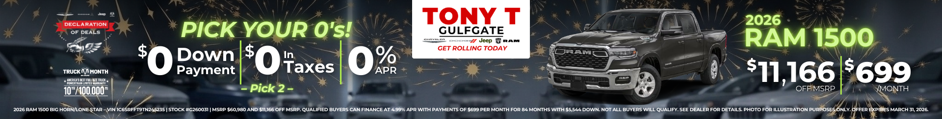 Tony T Gulfgate March Incentive