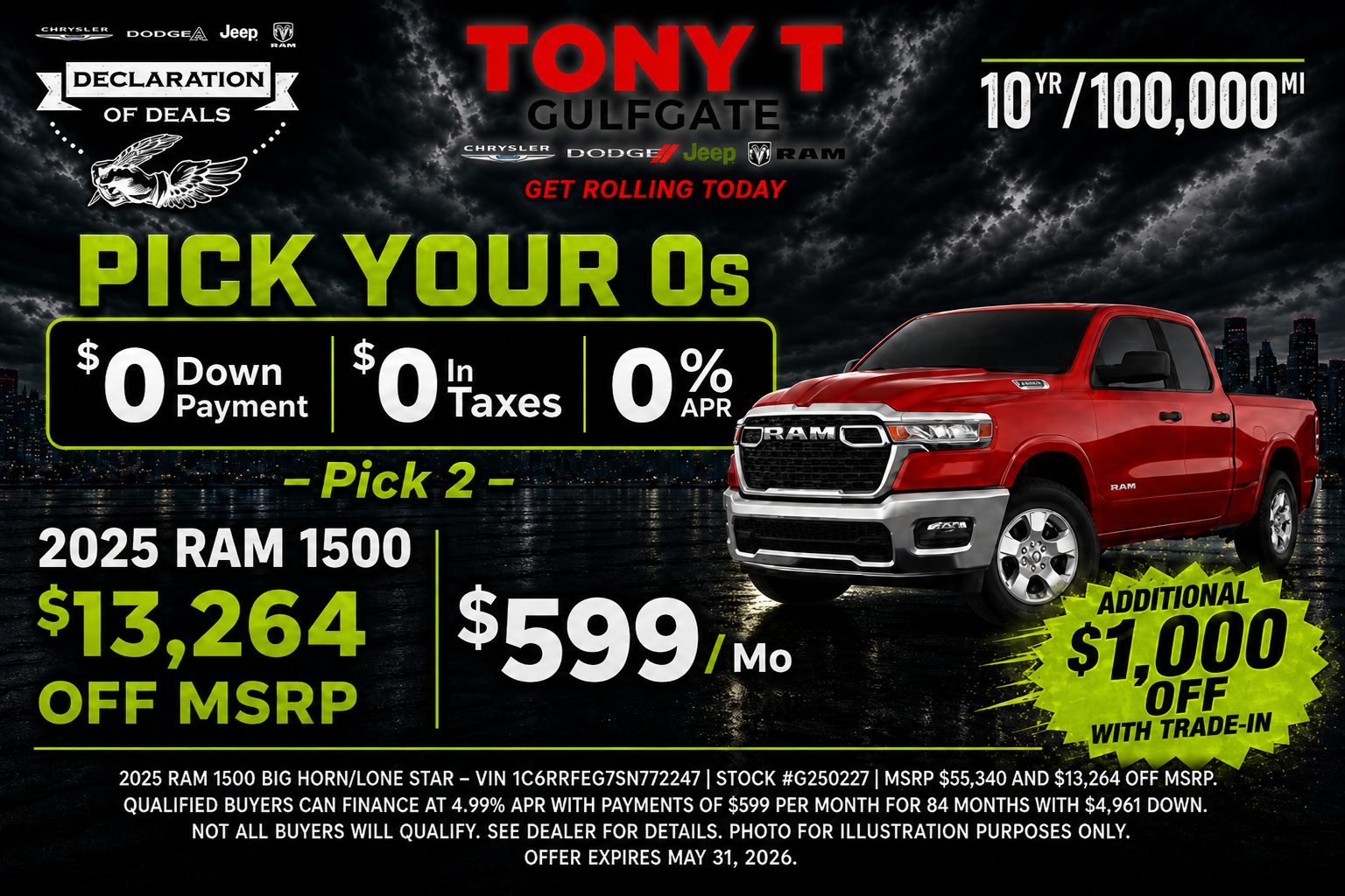 Tony T CDJR Gulfgate May Incentives