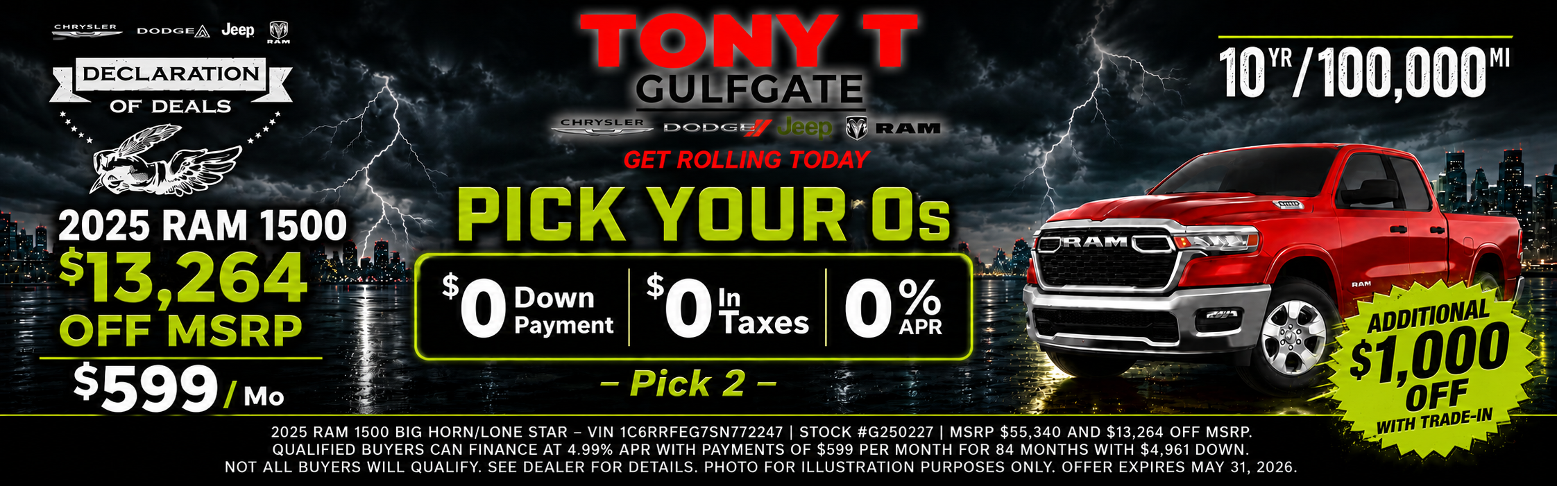 Tony T CDJR Gulfgate May Incentives
