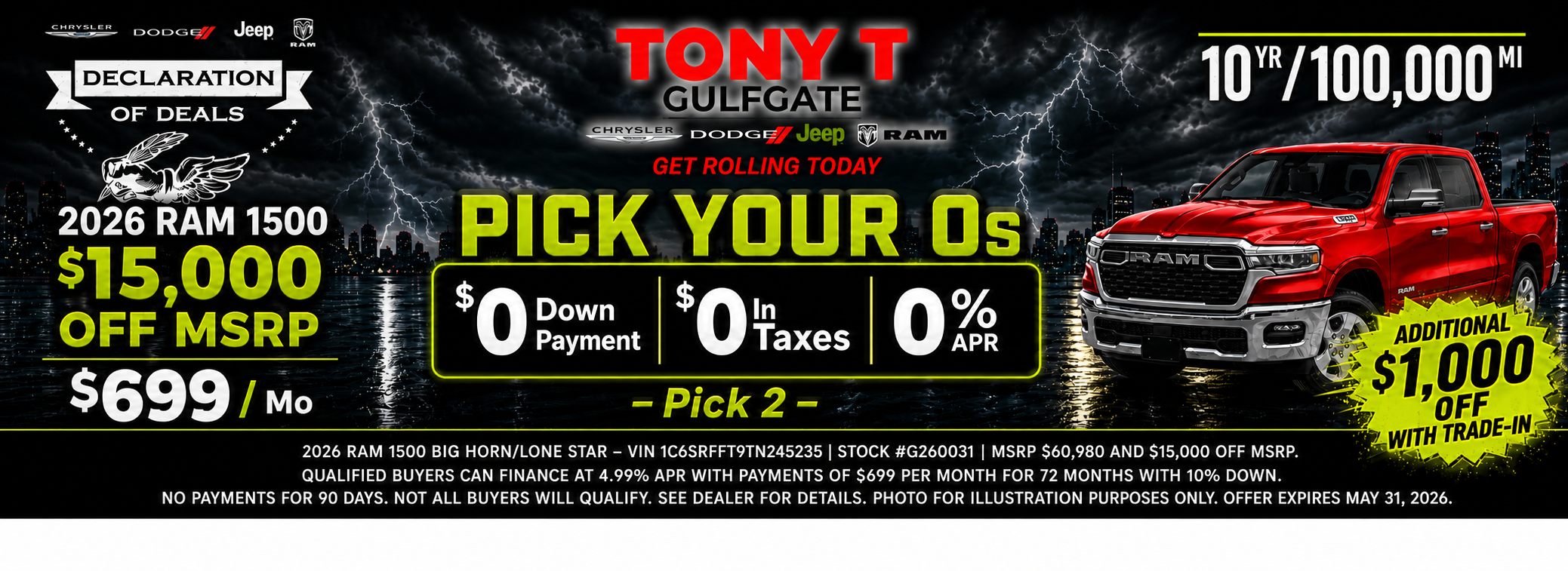 Tony T CDJR Gulfgate May Incentives