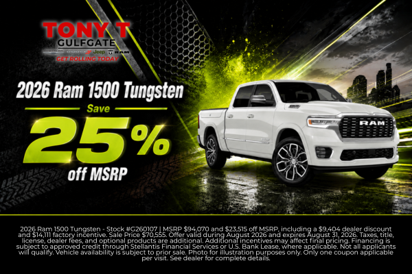 Tony T CDJR of Gulfgate August Incentives