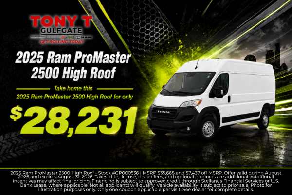 Tony T CDJR of Gulfgate August Incentives