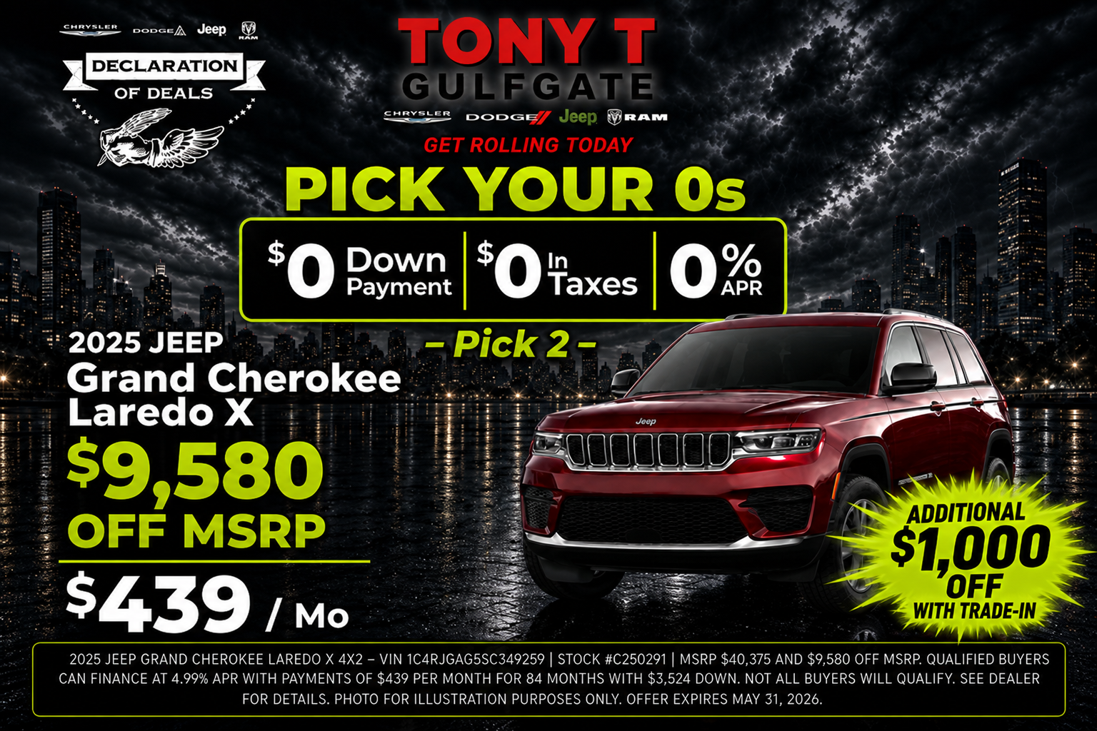 Tony T CDJR Gulfgate May Incentives