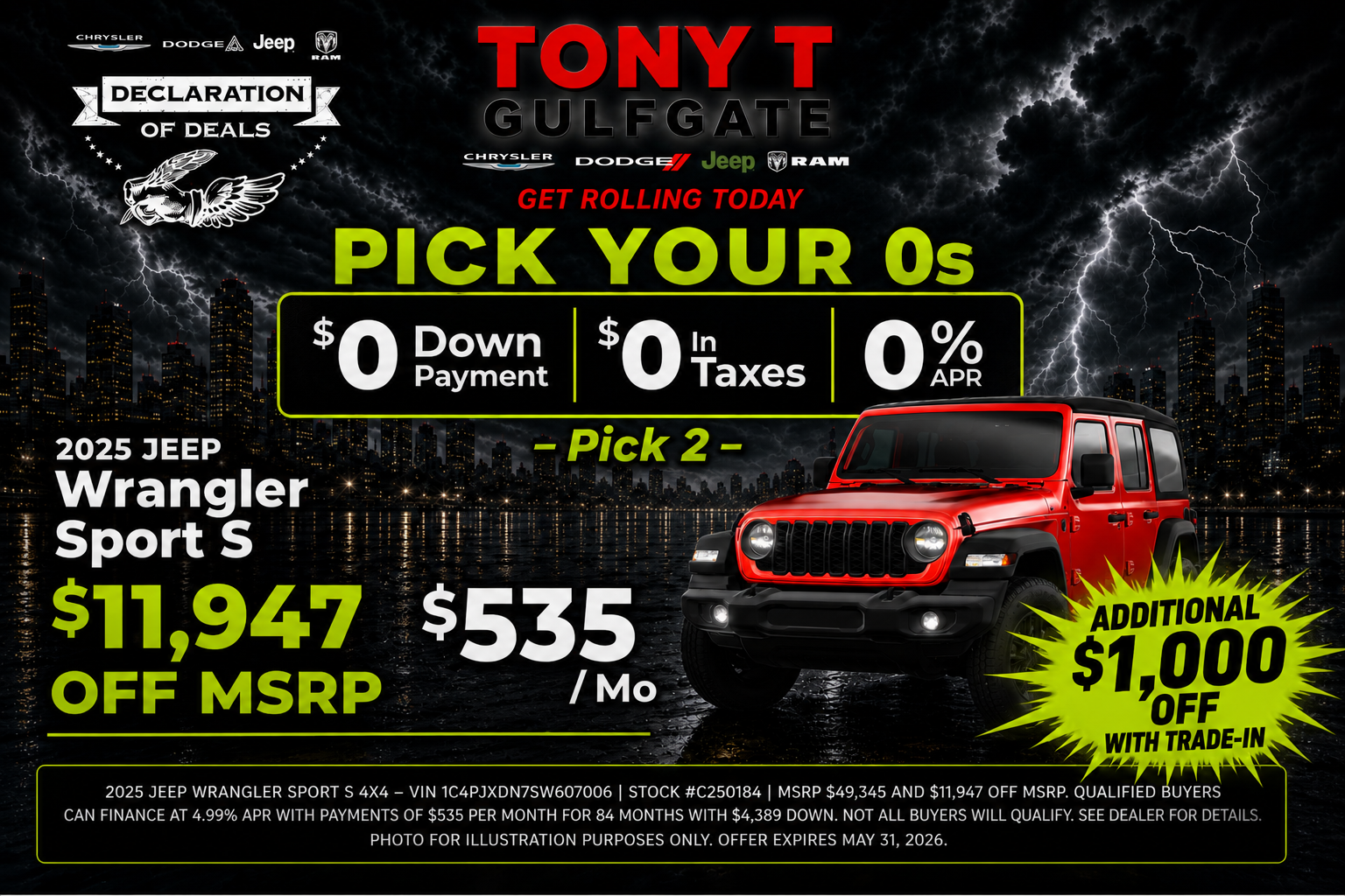 Tony T CDJR Gulfgate May Incentives