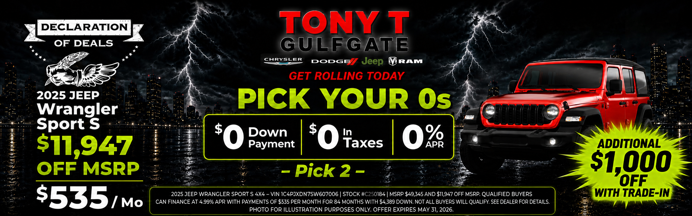 Tony T CDJR Gulfgate May Incentives